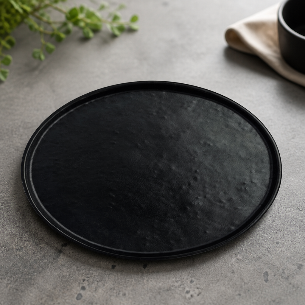 Commercial Round Black Melamine Plates 210mm 12 Pack