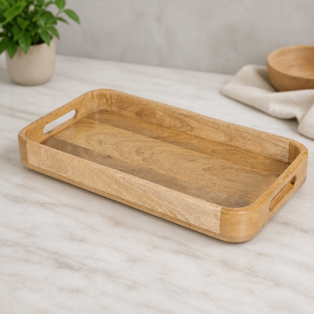Commercial Mango Wood Deep Sided Rectangular Tray 430x230mm