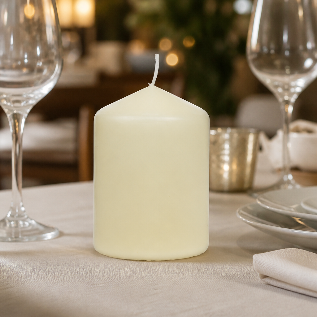 Commercial 3" Ivory Pillar Candles 12 Pack for Dining Services