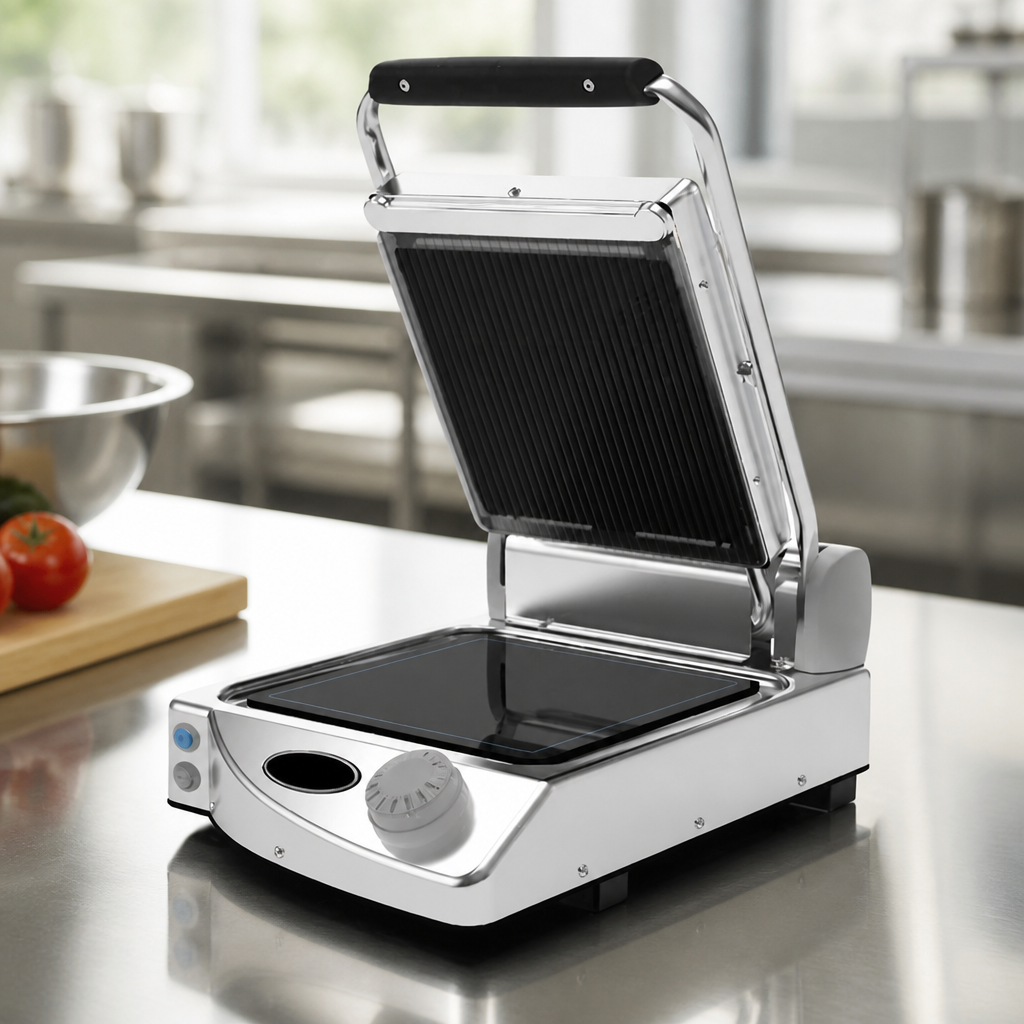 Commercial Ribbed Contact Grill for Sandwiches and Meat