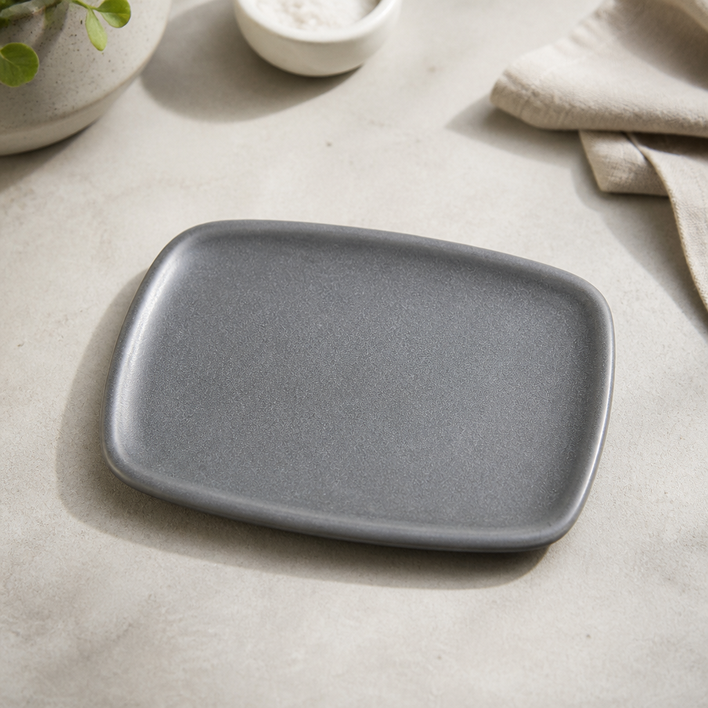 Commercial Oblong Plates 222x152mm Grey Super Vitrified Ceramic