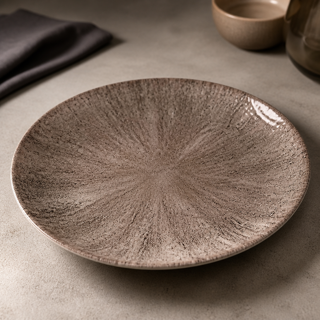 Commercial Stone Coupe Plates 228mm in Zircon Brown, 12 pack
