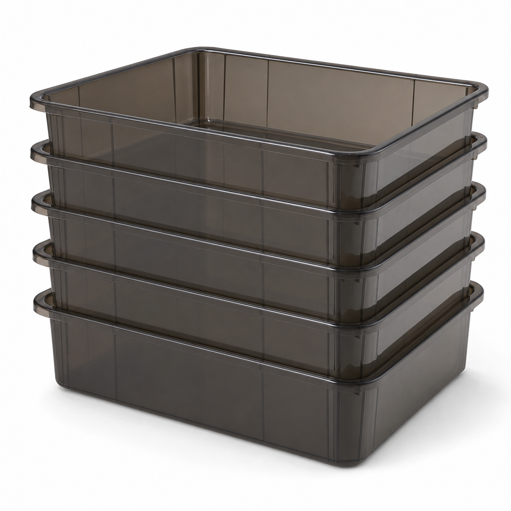 Deep A4 Tinted Plastic Storage Trays 20L Pack of 5
