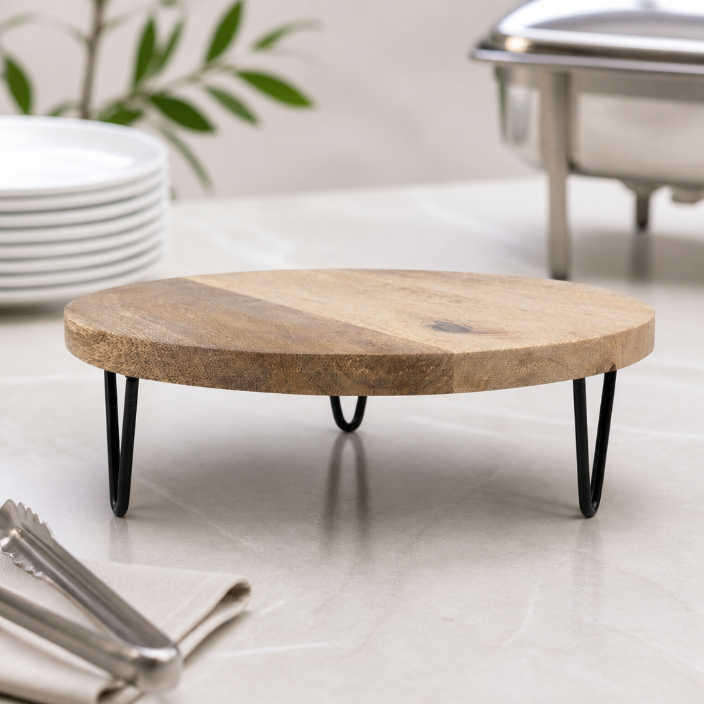 Commercial Round Display Stand Mango Wood 250x80mm