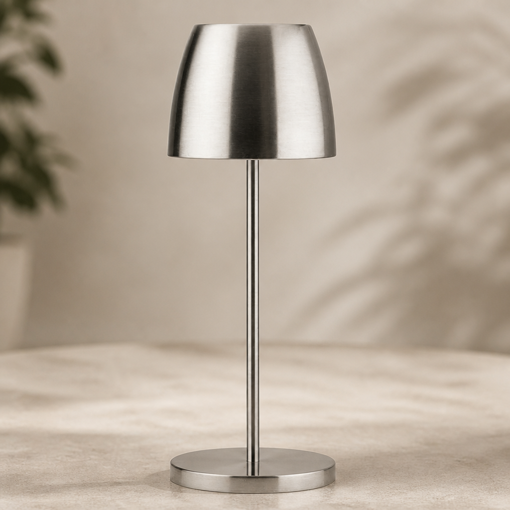 300mm Cordless Table Lamp with USB Charging Base Silver Finish