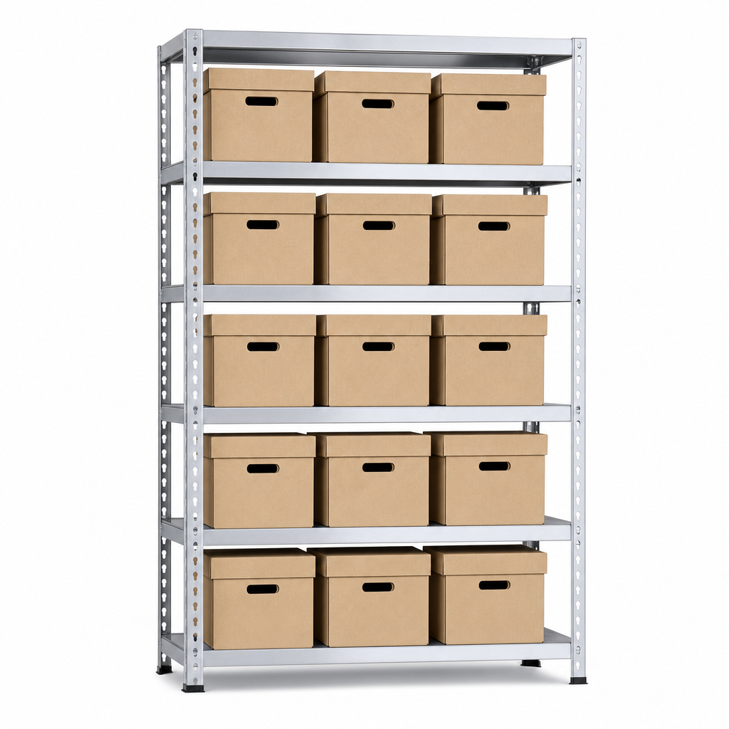 Document Archive Shelving Bay with 15 Cardboard Storage Boxes
