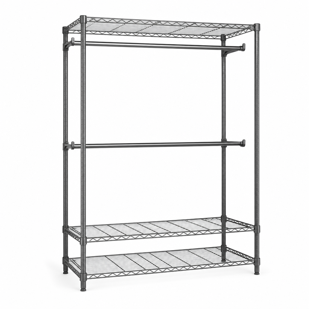 Double Rail Garment Shelving with Heavy Duty Hanging Rail