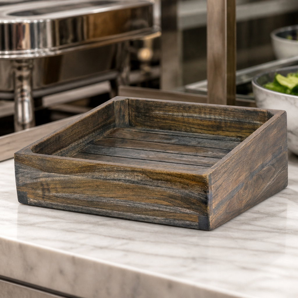 Commercial Display Wood Angle Basket 356mm Ash Grey Teak