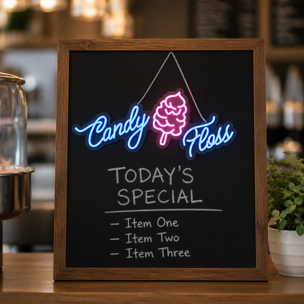 Commercial LED Candy Floss Sign 400g Capacity Neon Style