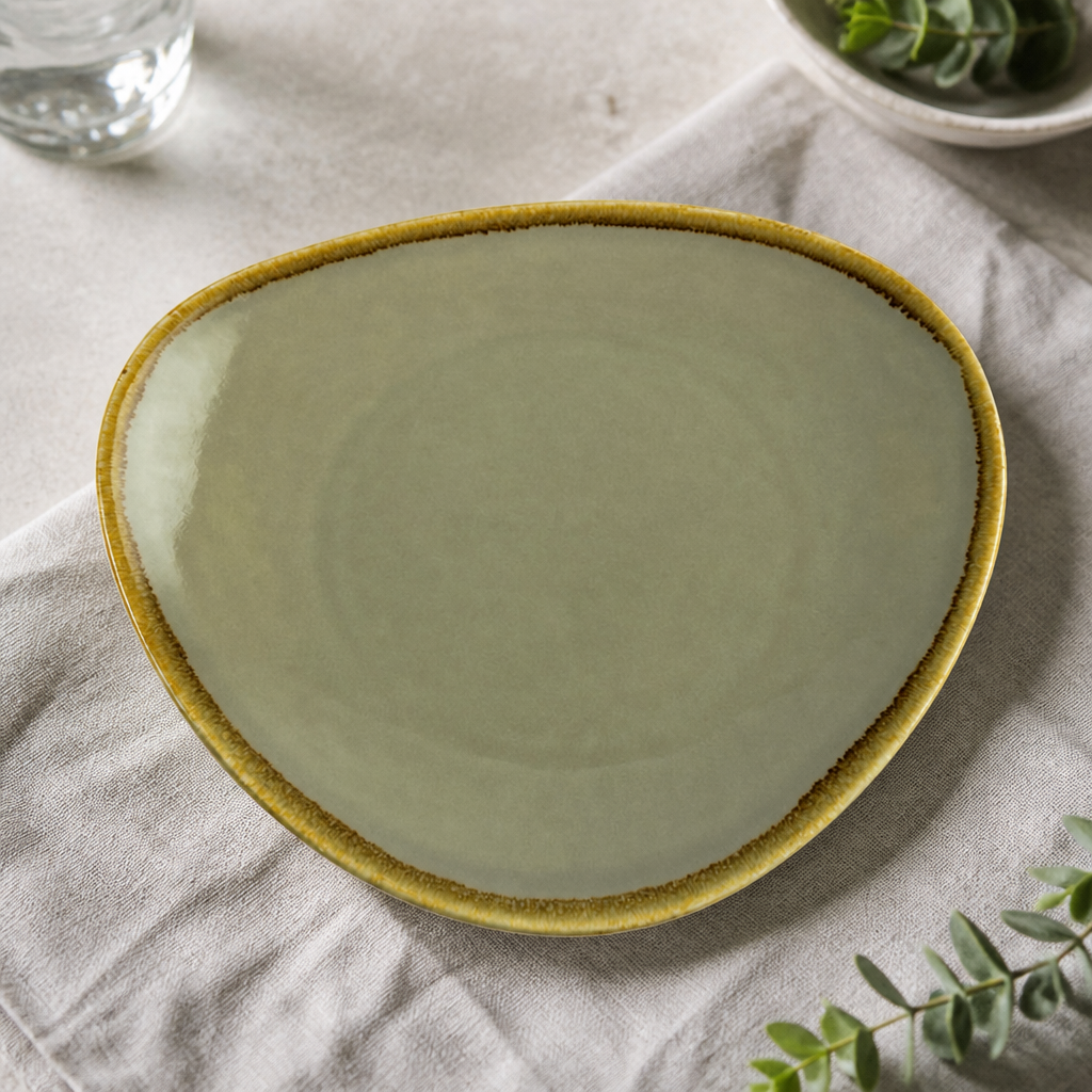 Commercial Triangular Plates 280mm Moss Porcelain 4 Pack