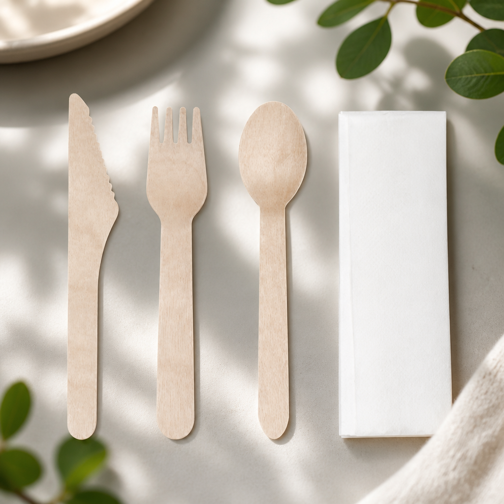Commercial Compostable Wooden Cutlery Meal Pack 250 Pieces