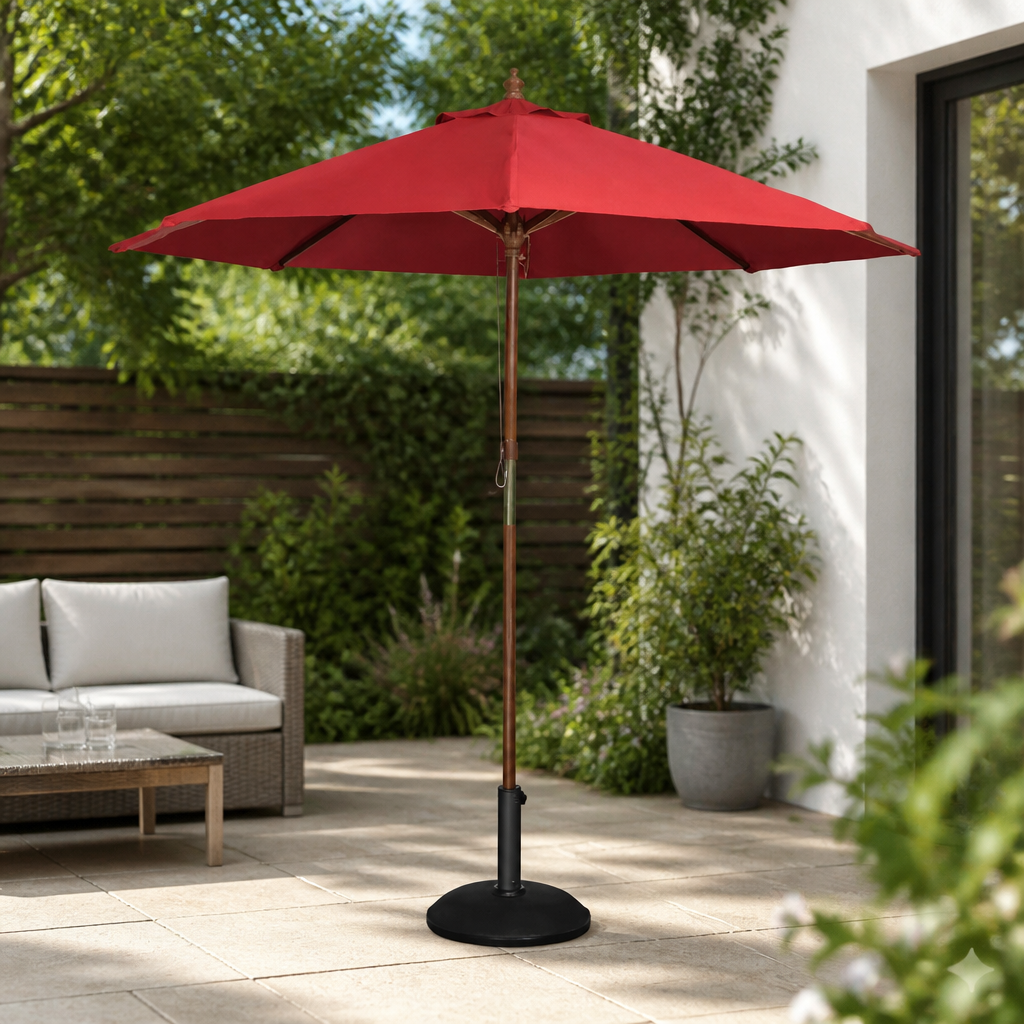 Commercial Round Parasol 2.5m Diameter Red Canopy Outdoor Shade