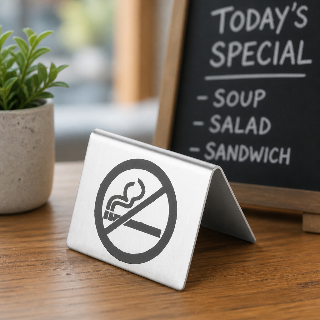 Brushed Steel No Smoking Table Sign for Indoor and Outdoor Use