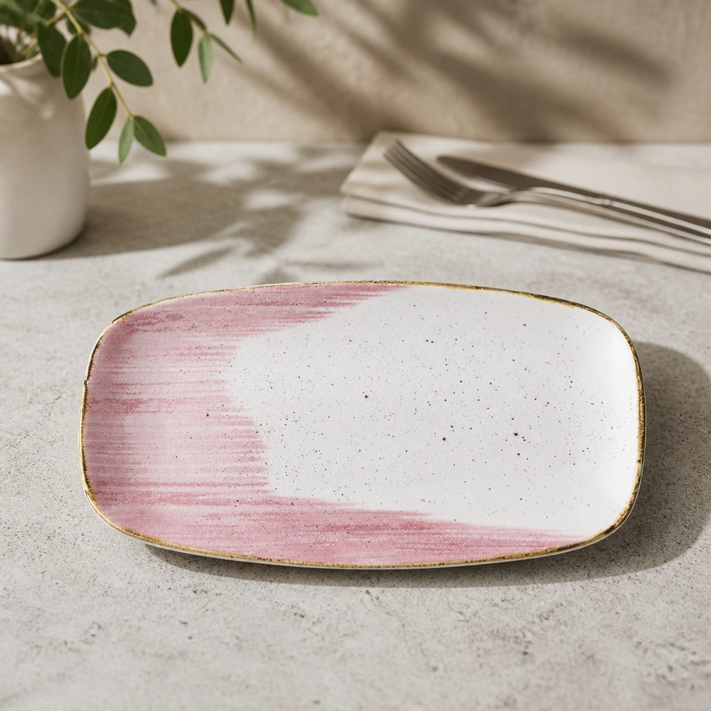Commercial Oblong Plates Petal Pink 298x153mm 12 Pack