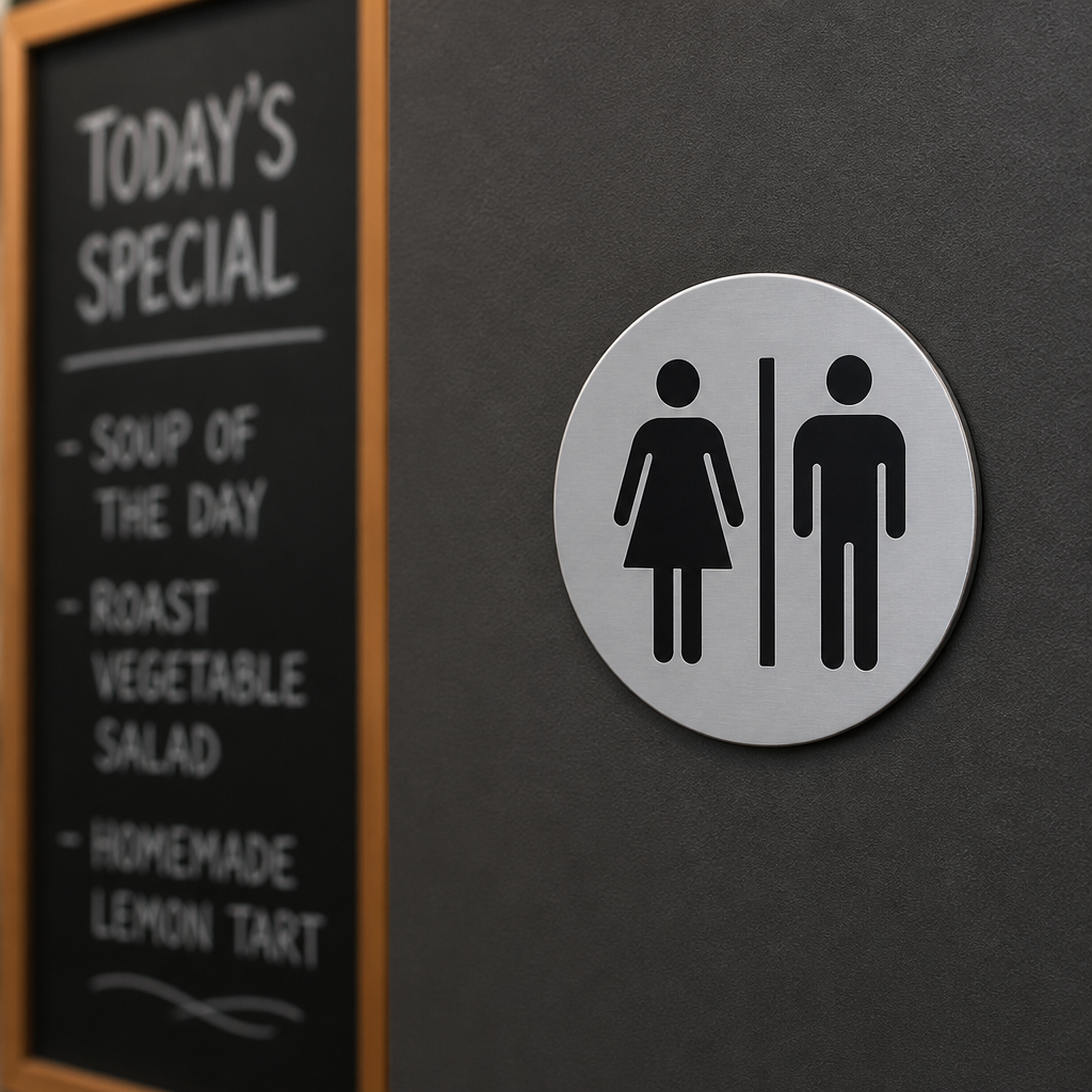 Stainless Steel Door Sign for Unisex Restrooms 200mm x 150mm