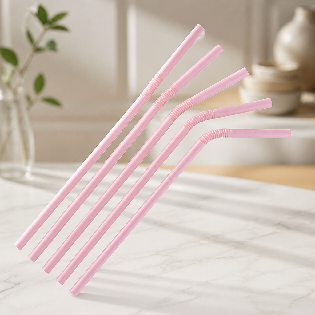 Compostable Bendy Paper Straws Pink 250 Pack for Catering