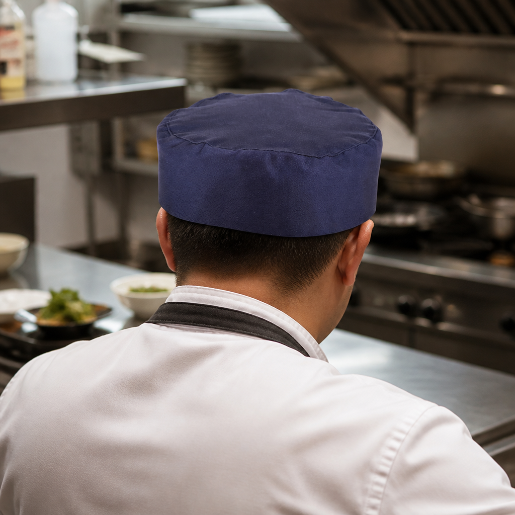 Commercial Chef Skull Cap Blue with Elasticated Back