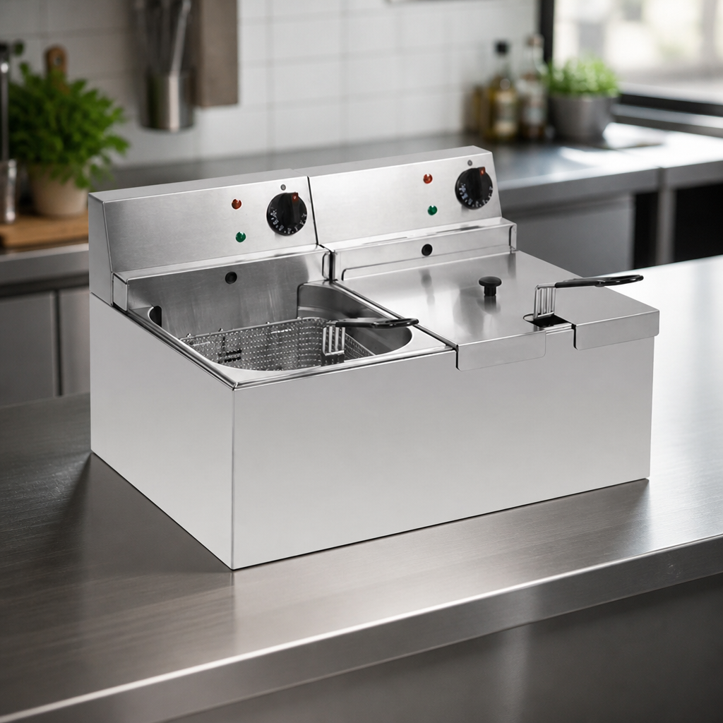 Commercial Countertop Electric Fryer 2x 4Ltr Stainless Steel