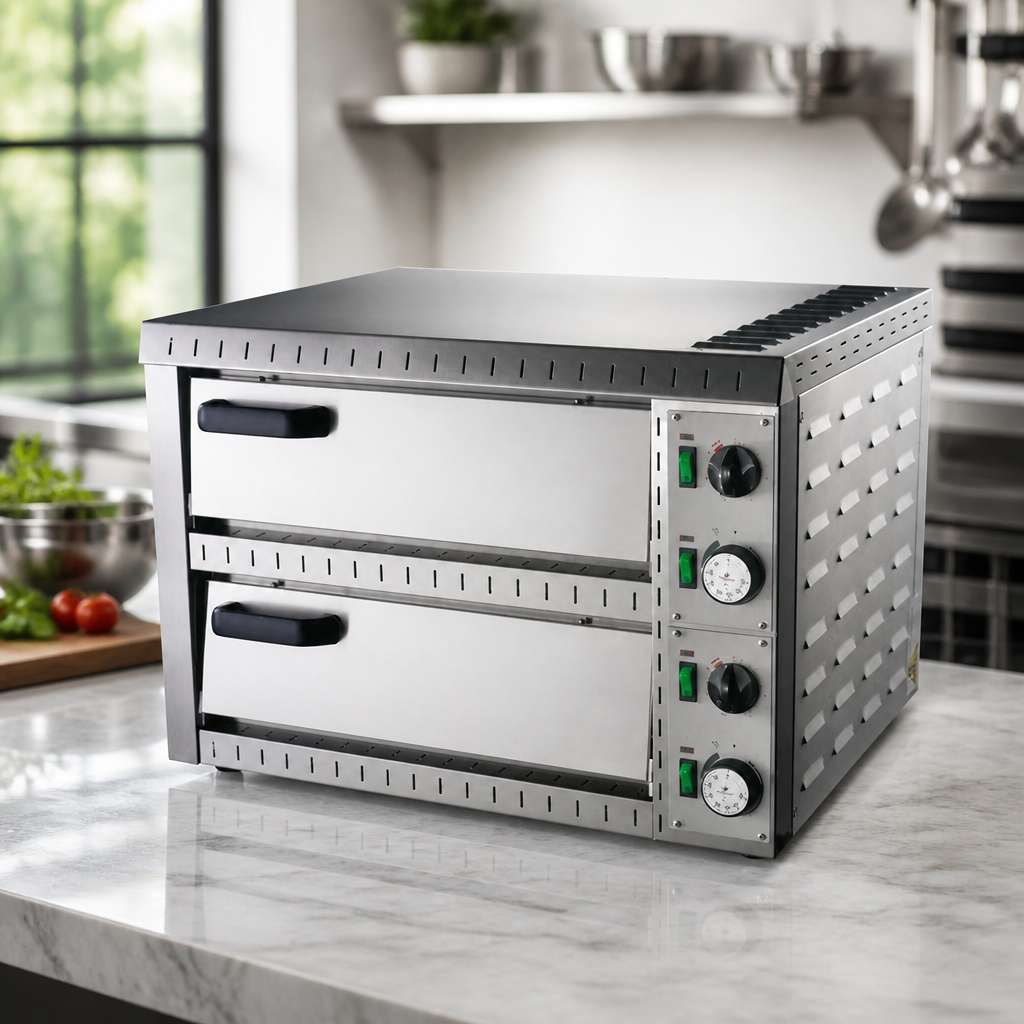 Commercial Twin Deck Pizza Oven for Four 9 Inch Pizzas