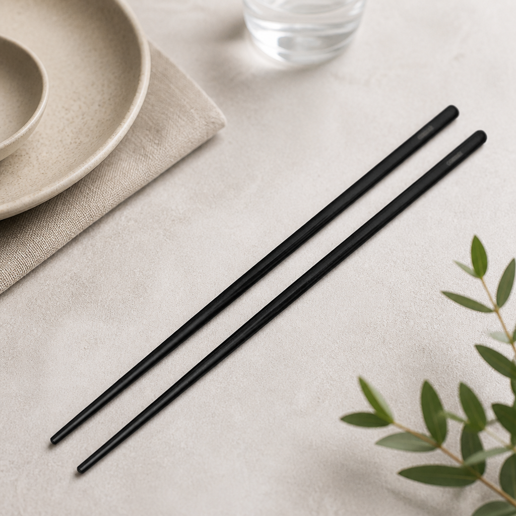 Black chopsticks 230mm stainless steel set - 12 pack