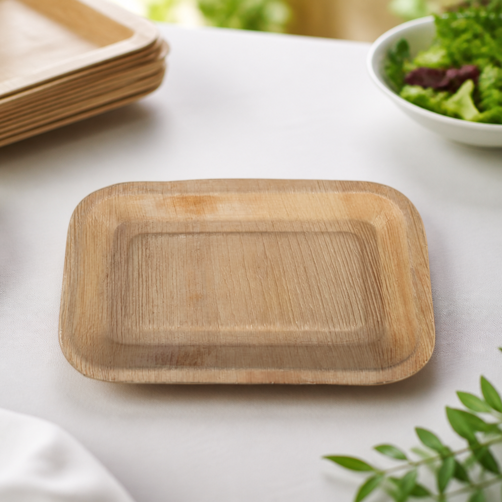 Compostable Palm Leaf Plates Rectangular 250mm 100 Pack