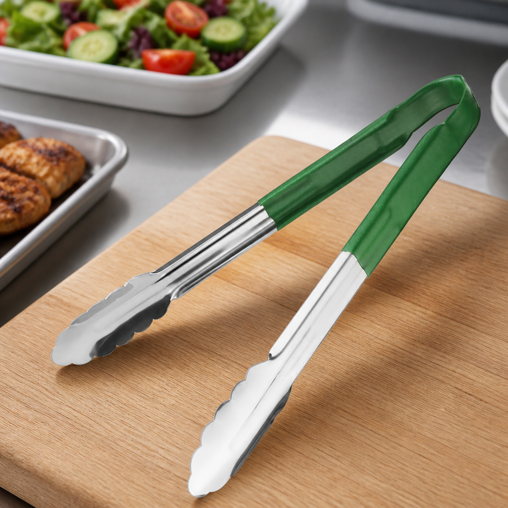300mm Commercial Colour Coded Green Serving Tongs