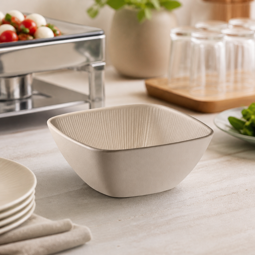 Commercial Melamine Square Bowl 1.5L 195x195mm Sand Color
