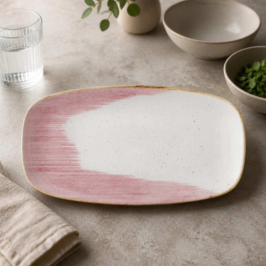 Commercial Oblong Plates Petal Pink 355x189mm (6 Pack)