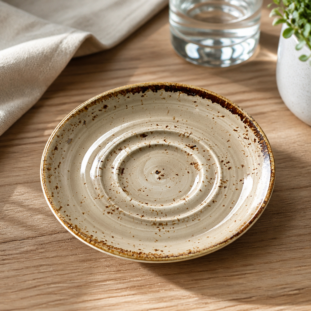 Small Double-Well Porcini Saucers 118mm for Hot Drinks Service