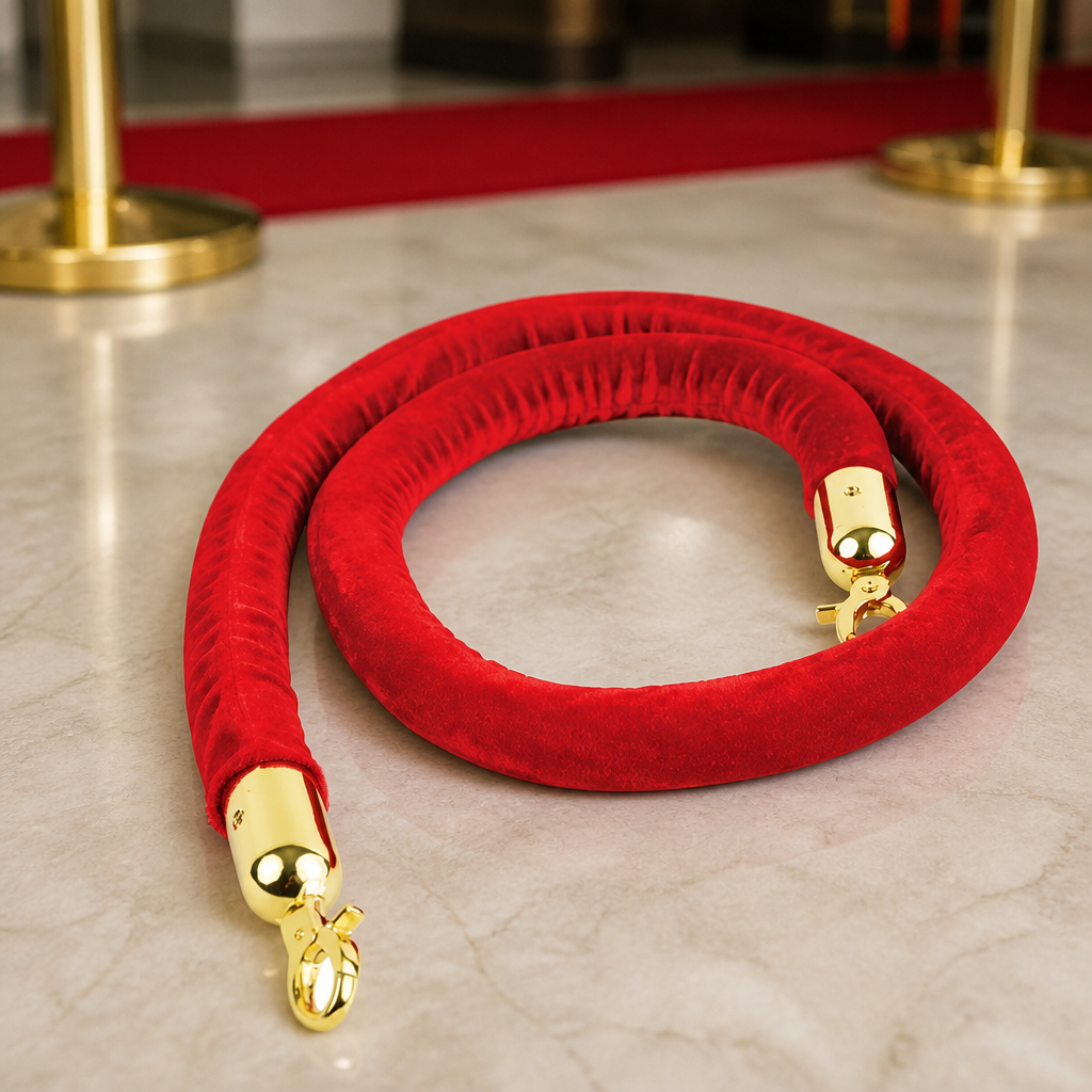 Commercial Red Barrier Rope 1.5m with Chrome Ends