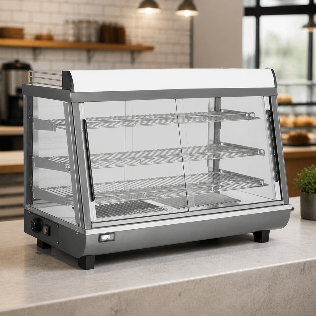 136Ltr Commercial Heated Display Merchandiser with Sliding Doors