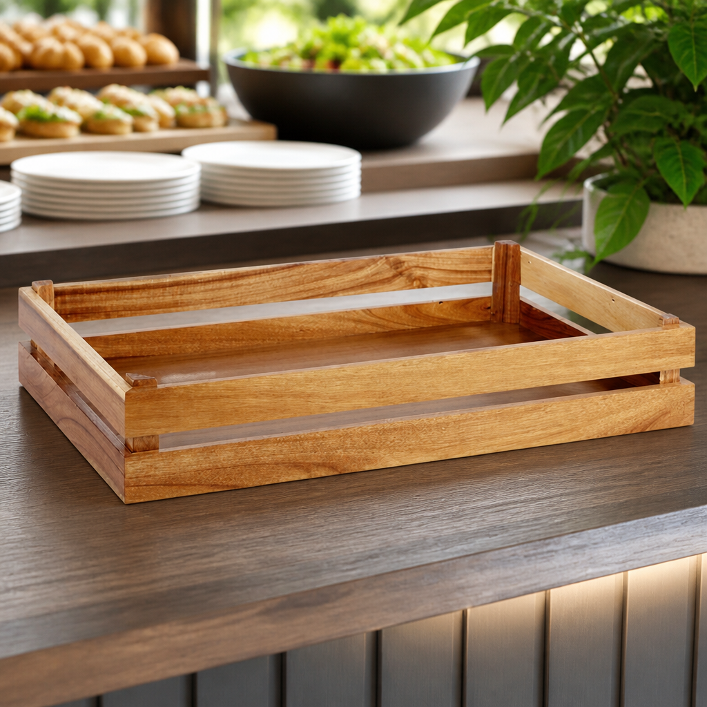 Commercial Acacia Wood Crate for Breakfast Display