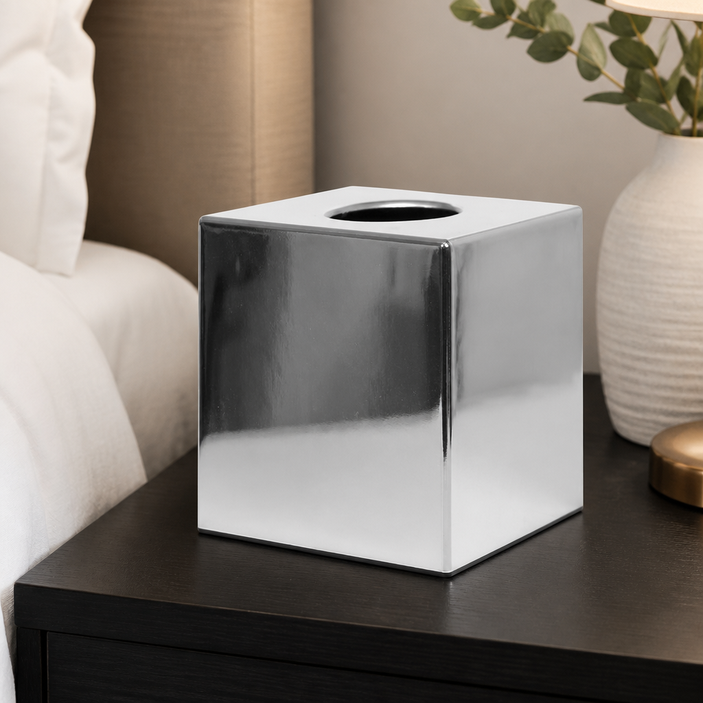 Chrome Cube Tissue Holder for Room Accessories 132mm High