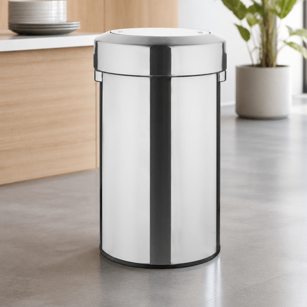 70Ltr Commercial Waste Bin with Swing Lid Brushed Steel Finish