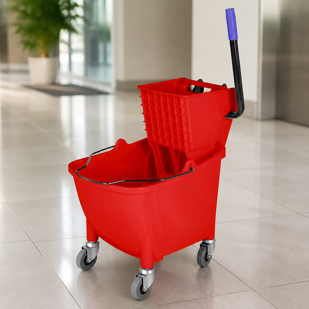 25Ltr Commercial Mop Bucket with Foot Pedal Release Red