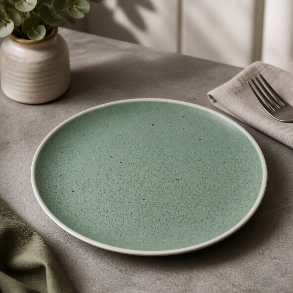 Green Chia Plates 205mm Porcelain Dishwasher Safe 6 Pack