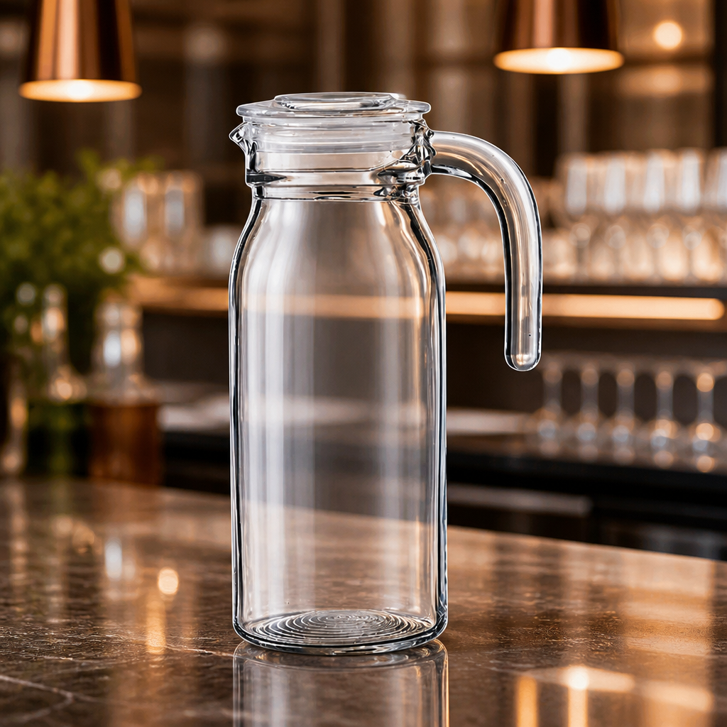 1Ltr Commercial Glass Jugs with Lids for Serving Drinks