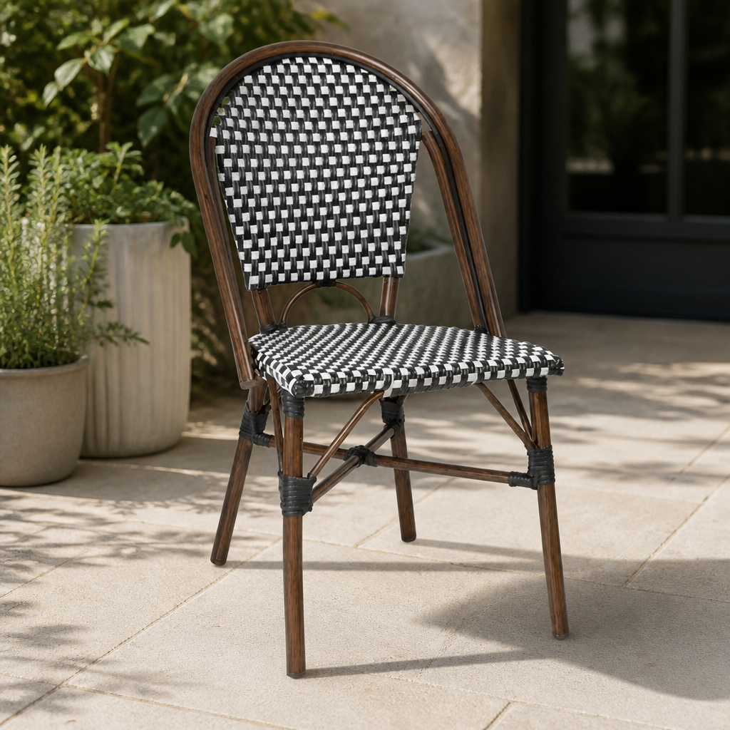 Commercial Stackable Outdoor Rattan Chair Black Dot Mix 2 Pack