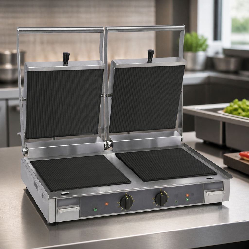 Double Ribbed Contact Grill 2x335x304mm Electric Commercial