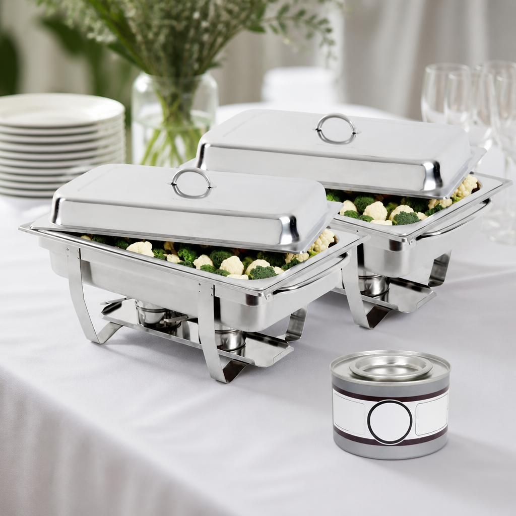 2x Commercial Chafing Dishes with 72 Gel Fuel Tins