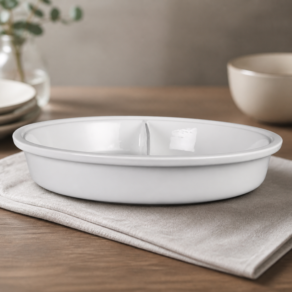 Commercial Divided Round Dish 3.5Ltr Porcelain Catering Equipment