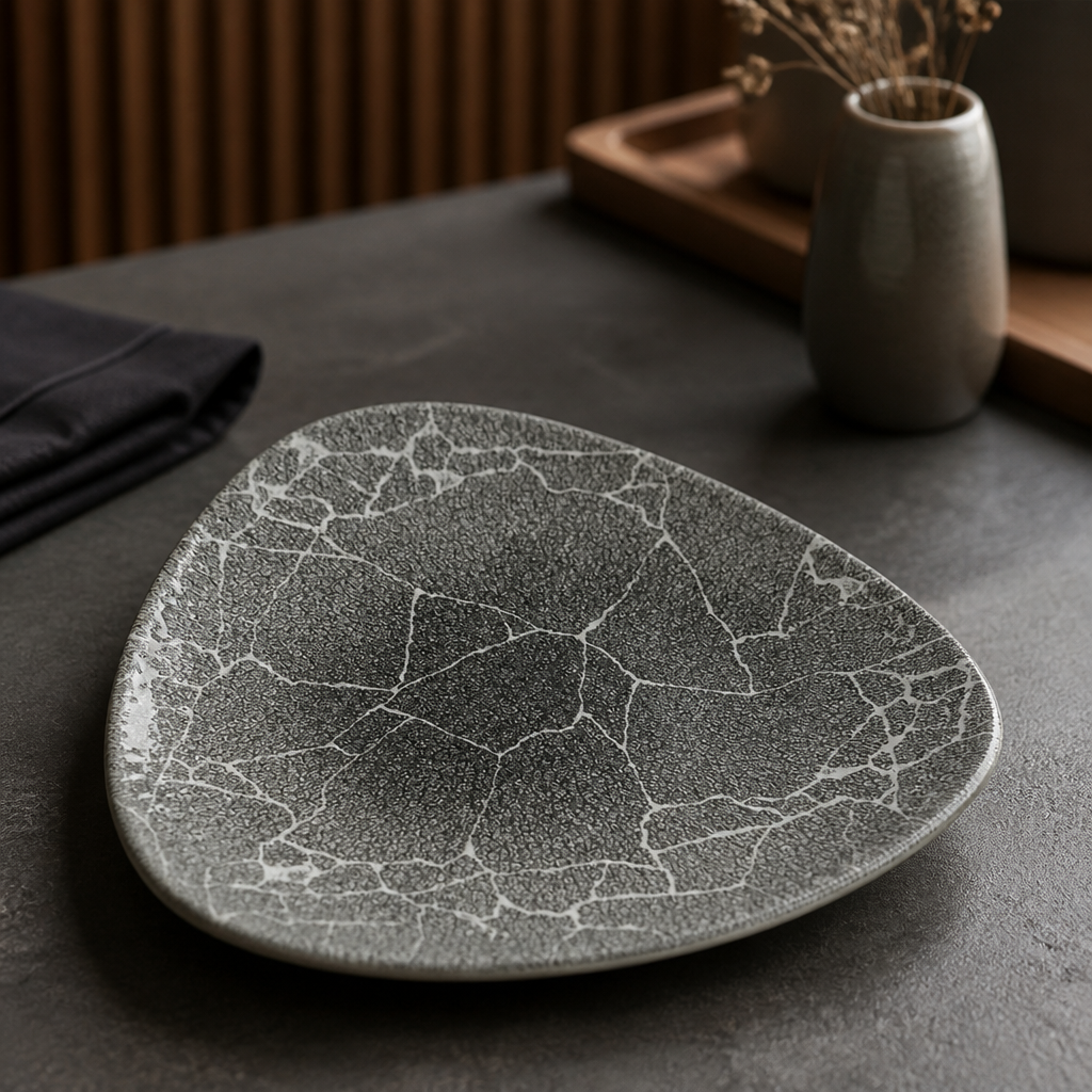Commercial Kintsugi Triangle Plates 265mm Quartz Black 12 Pack