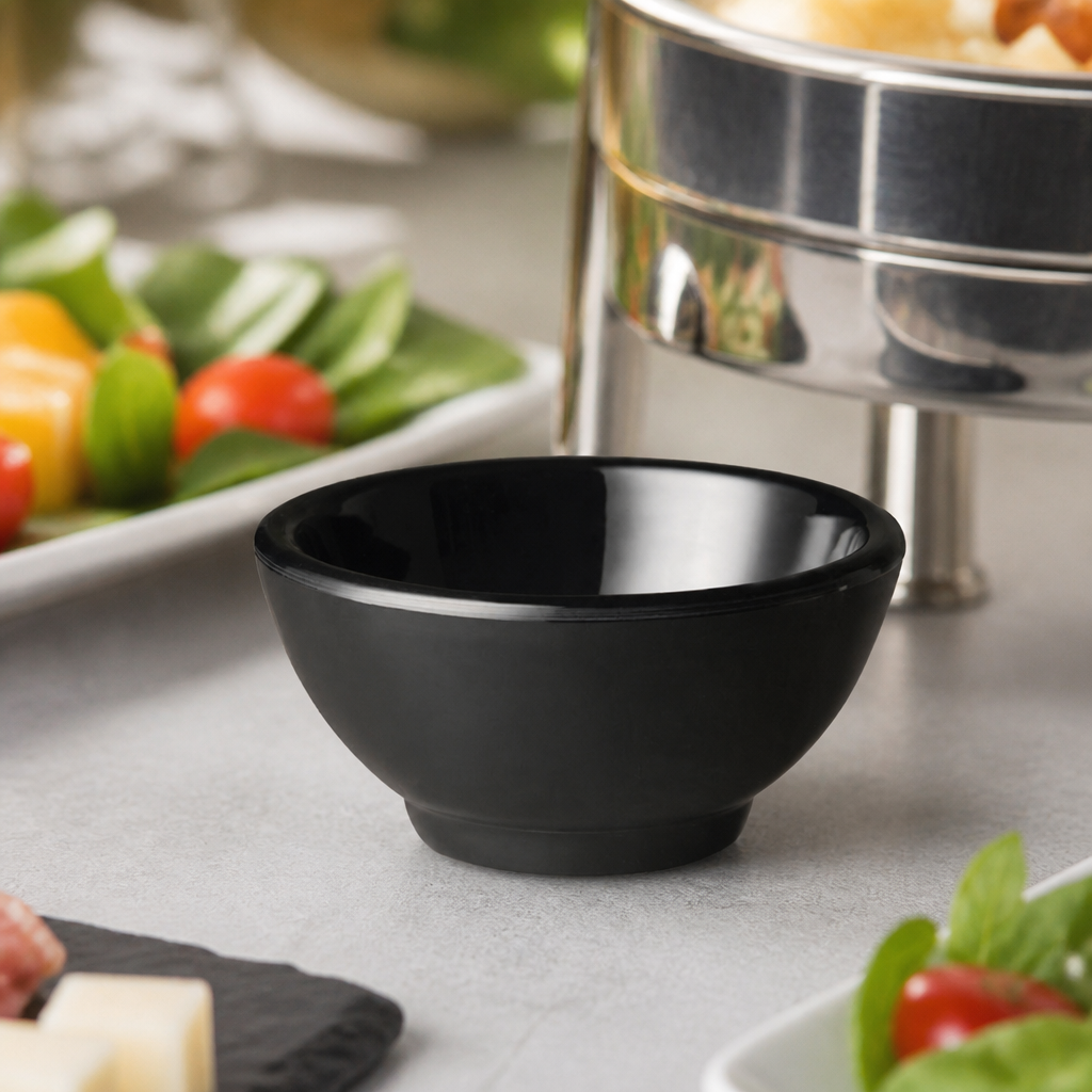 Commercial Melamine Black Round Mini Bowl 55mm for Buffets