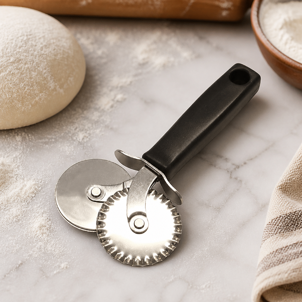 Commercial Dough and Pizza Cutter with Double Wheels 55mm