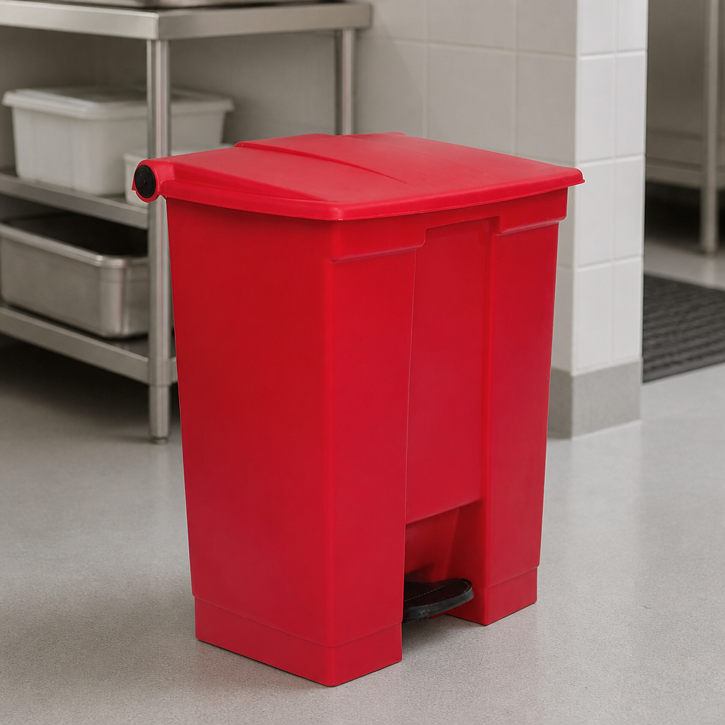 Commercial Step-On Pedal Bin Red 68L Capacity Waste Container