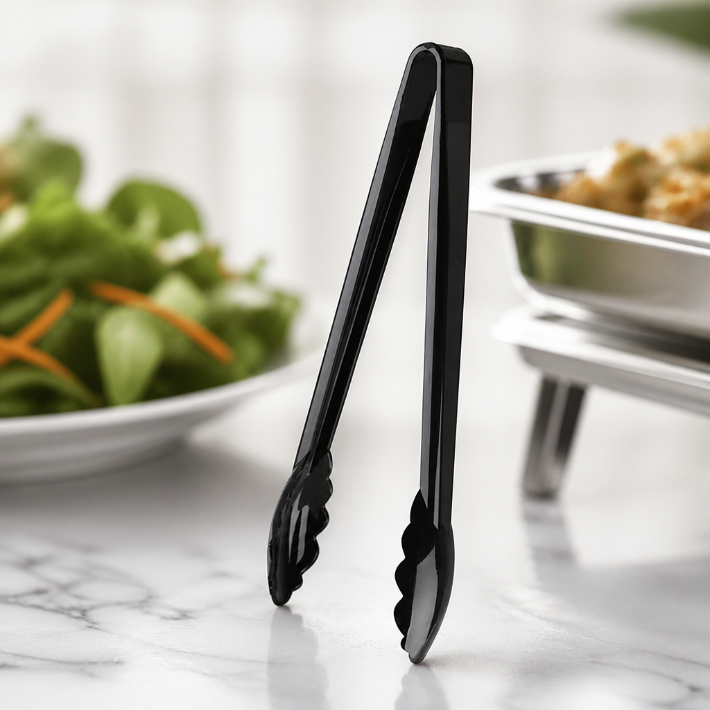 12" Commercial Food Tongs - Durable Black Plastic Kitchen Tool