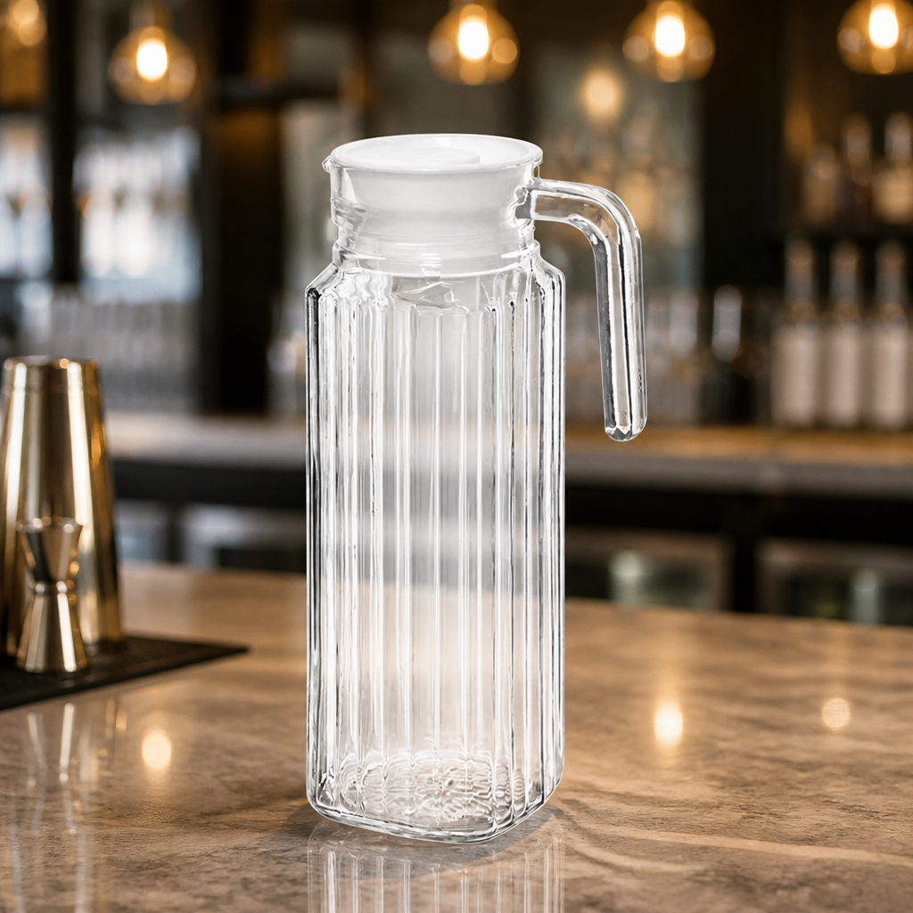 Commercial Ribbed Glass Jugs 1Ltr - 6 Pack Durable Design