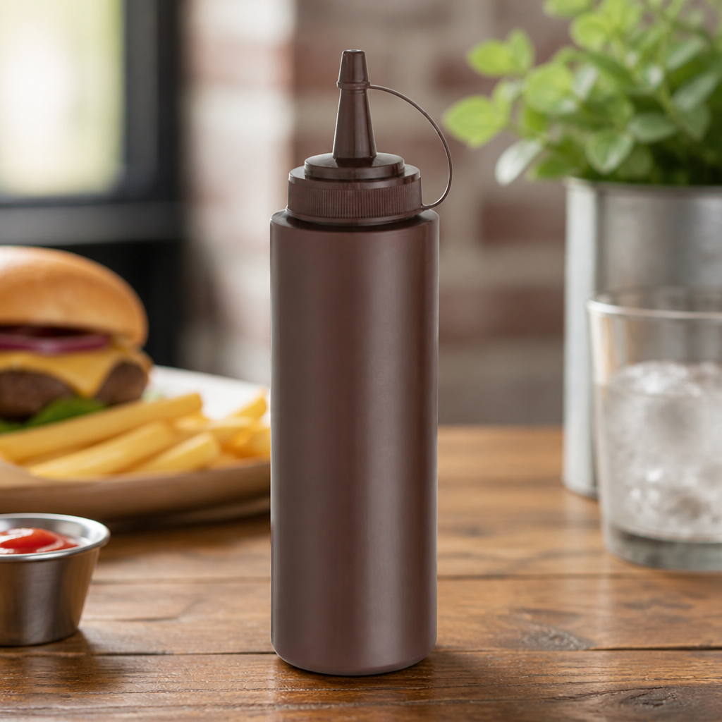 8oz Commercial Brown Squeeze Sauce Bottle for Easy Dispensing