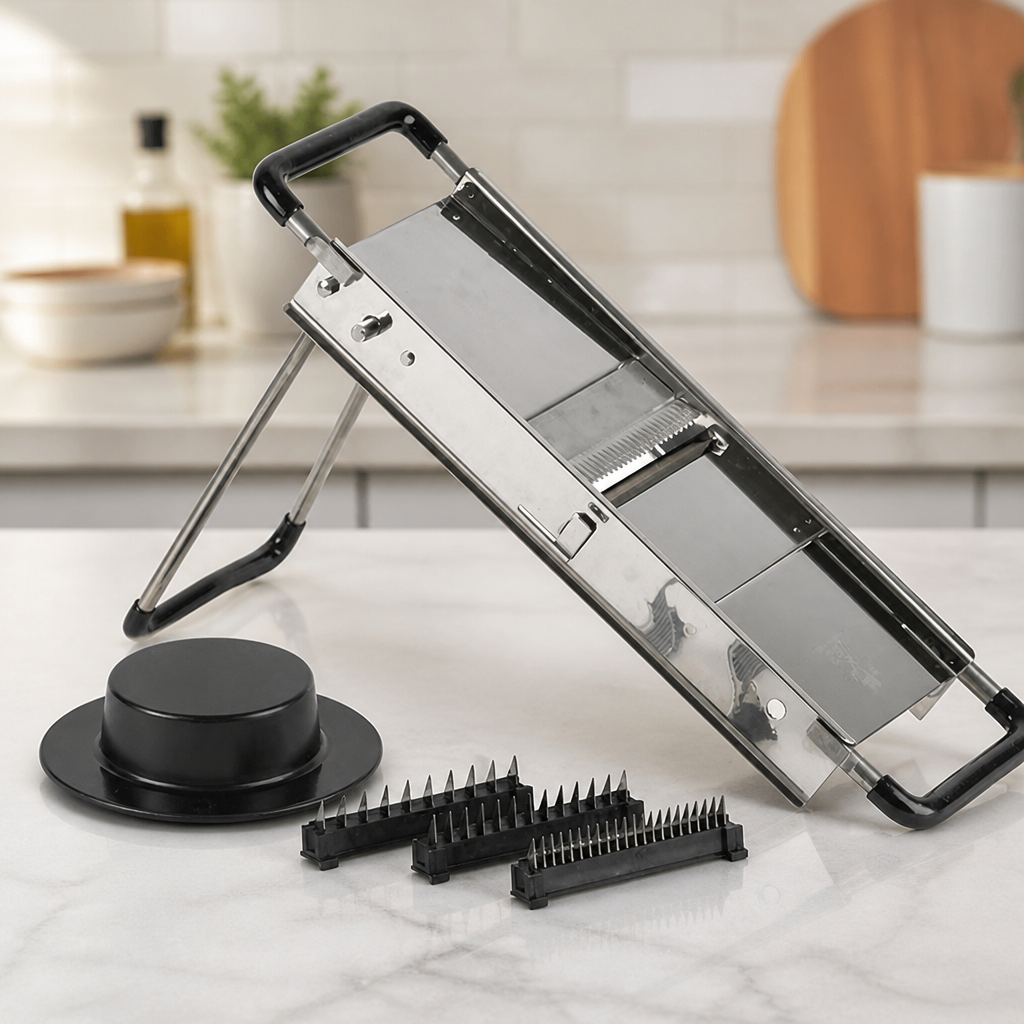 Commercial Reversible Mandoline With Interchangeable Blades