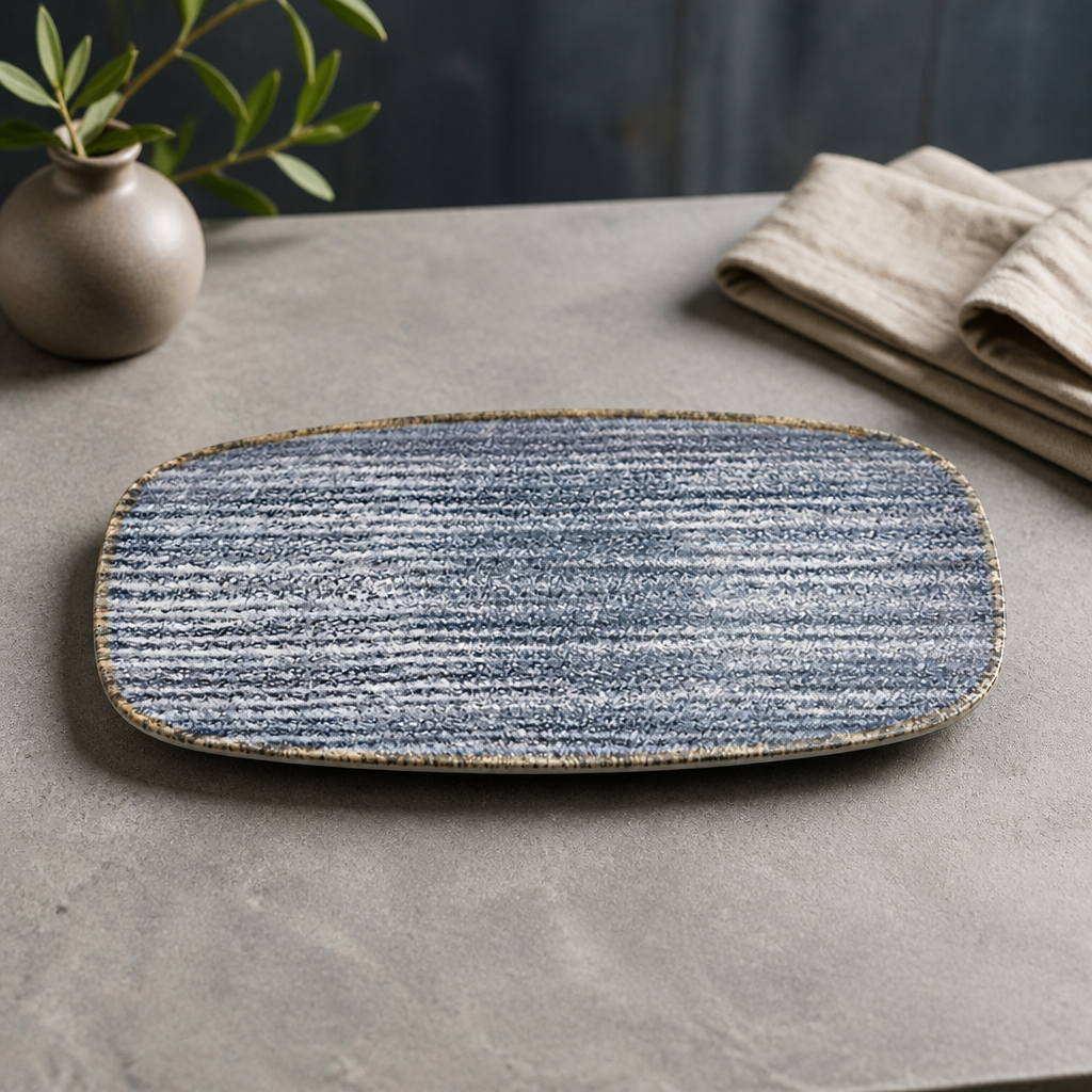 Commercial Rectangular Plates Slate Blue 298mm 12 Pack